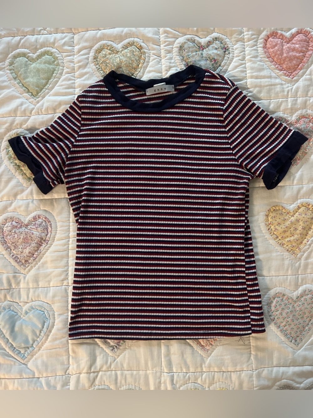Gaze blue and red striped baby tee fit small- medium